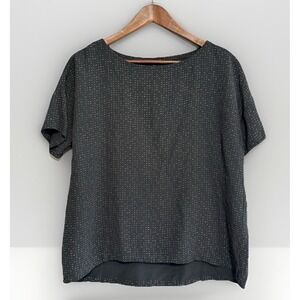 Eileen Fisher Tencel Lyocell Boxy Top Blouse Flowy Art Black Lagenlook Size XS